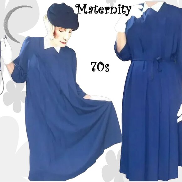 Vintage Maternity Dress Long Sleeves & Belt, Puccini Plus Size NWT 70s - Picture 1 of 14